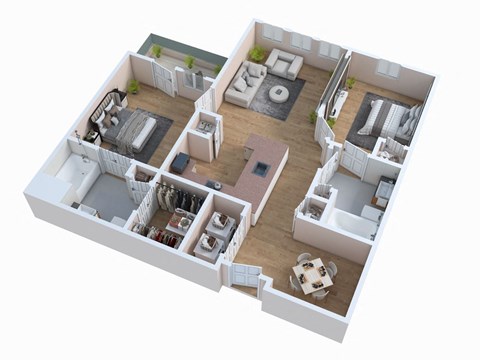 Floor plan for 2 beds, 2 baths, 944 sqft